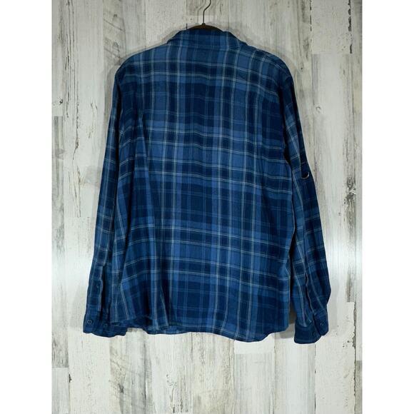 Lauren Ralph Lauren LRL Button Up Shirt Large Linen Blue Plaid Linen Roll Tab - Picture 3 of 10